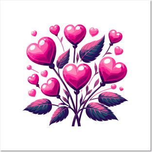 Pink Heart Flowers Posters and Art